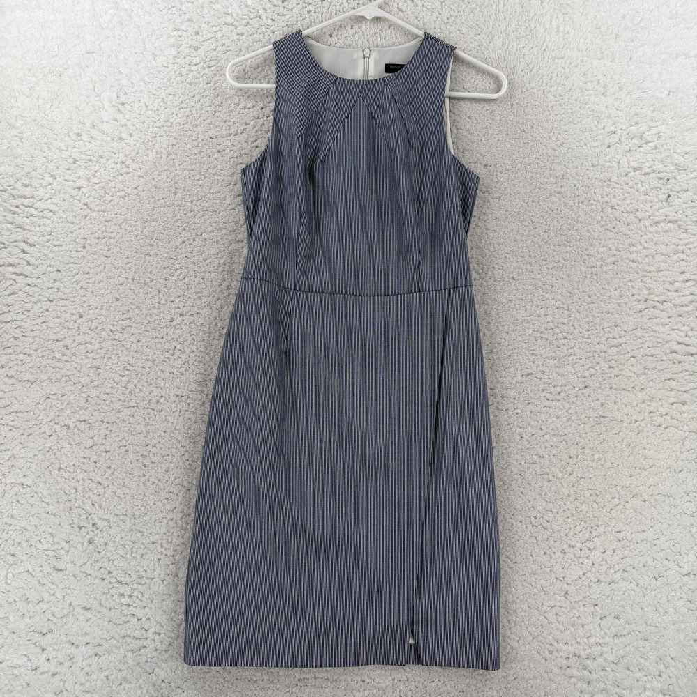 Banana Republic Dress Womens 0 Blue Pinstripe Sleeveless Sheath Knee Length NWT